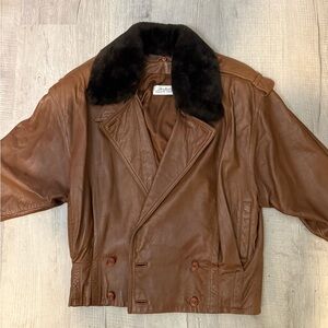 Linda Allard for Ellen Tracy vintage 80s leather bomber jacket
